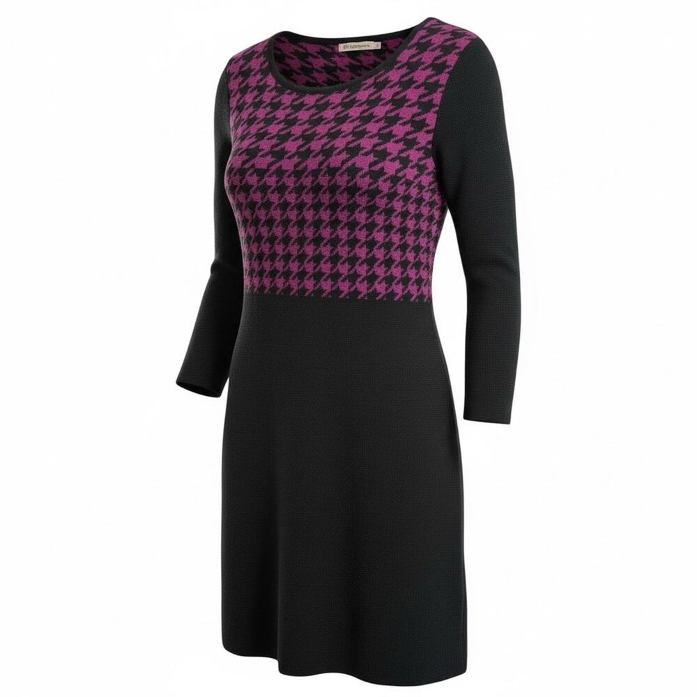 Chiaramente Made In Italy Houndstooth Knit Sweater Dress Size L Midi Academia